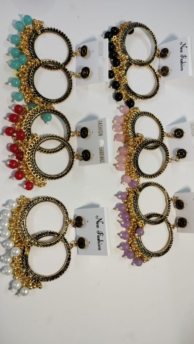 Golden Round Jhumka with Beads - Image 2