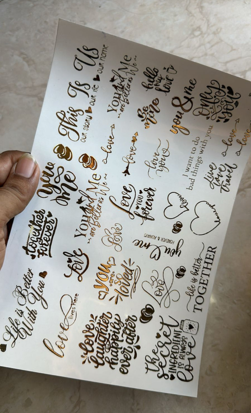 Love design Golden Embossed stickers